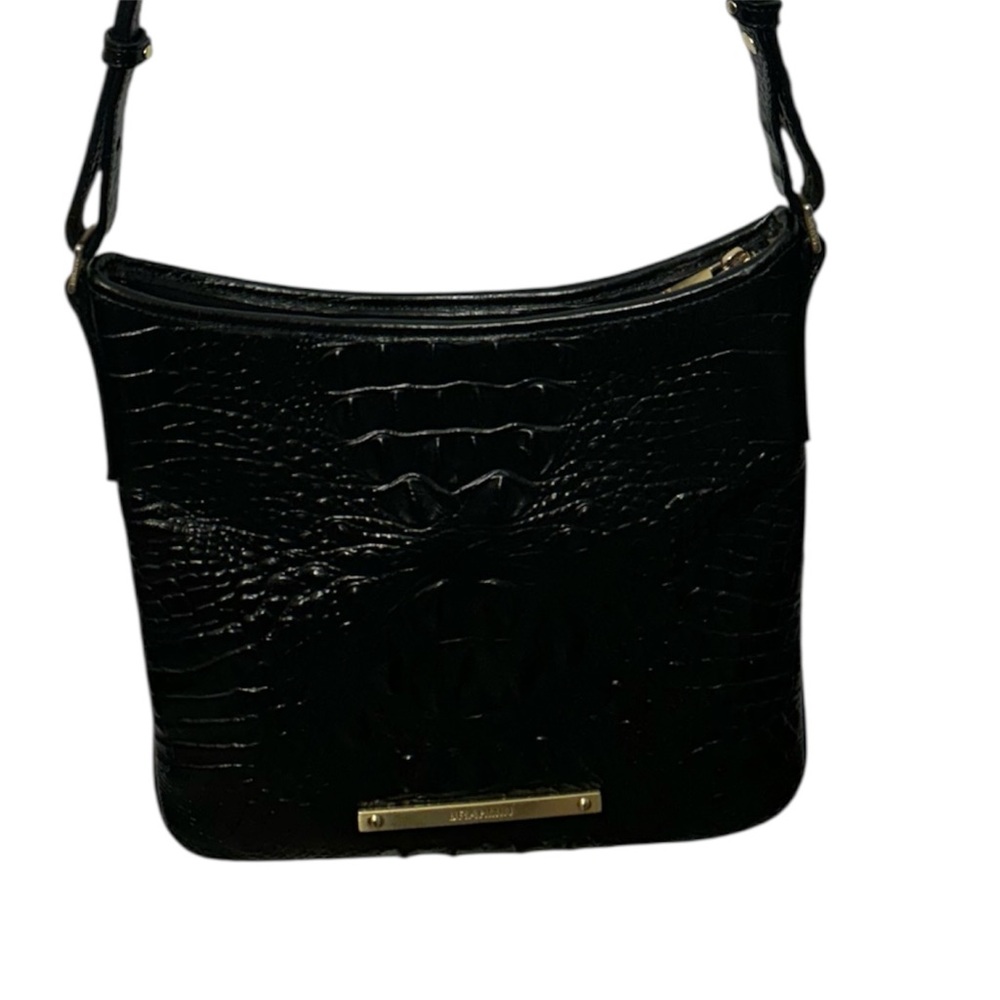 Brahmin Black Croc Embossed Leather Crossbody Bag Adjustable Strap Classic - Picture 2 of 5
